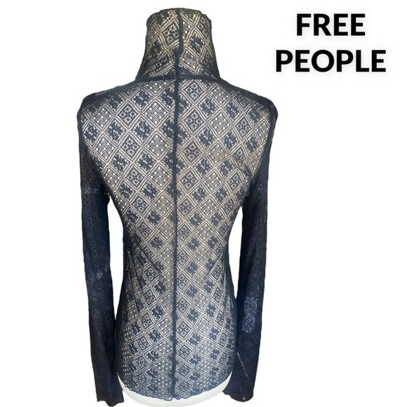 FREE PEOPLE BLACK LACE MESH TOP (SZ L) (EUC) - Picture 5 of 6